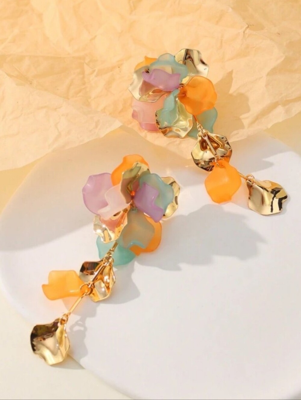 Multicolor Petal Drop Earrings with Gold Accents